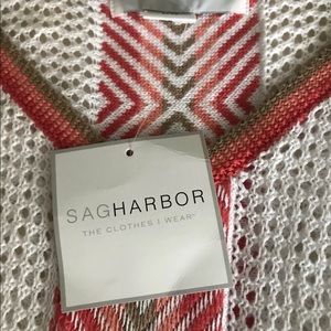 SAG HARBOR Coral White Stripe Poncho SwimCover Up